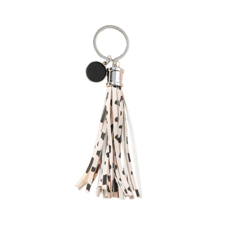 Wholesale PU Cow Pattern Tassel Keychain